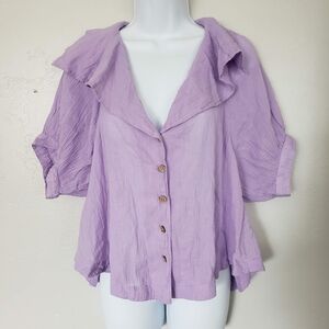 Free People NWOT Women's XS Lilac Purple Half Sleeve Button Up Shirt Top